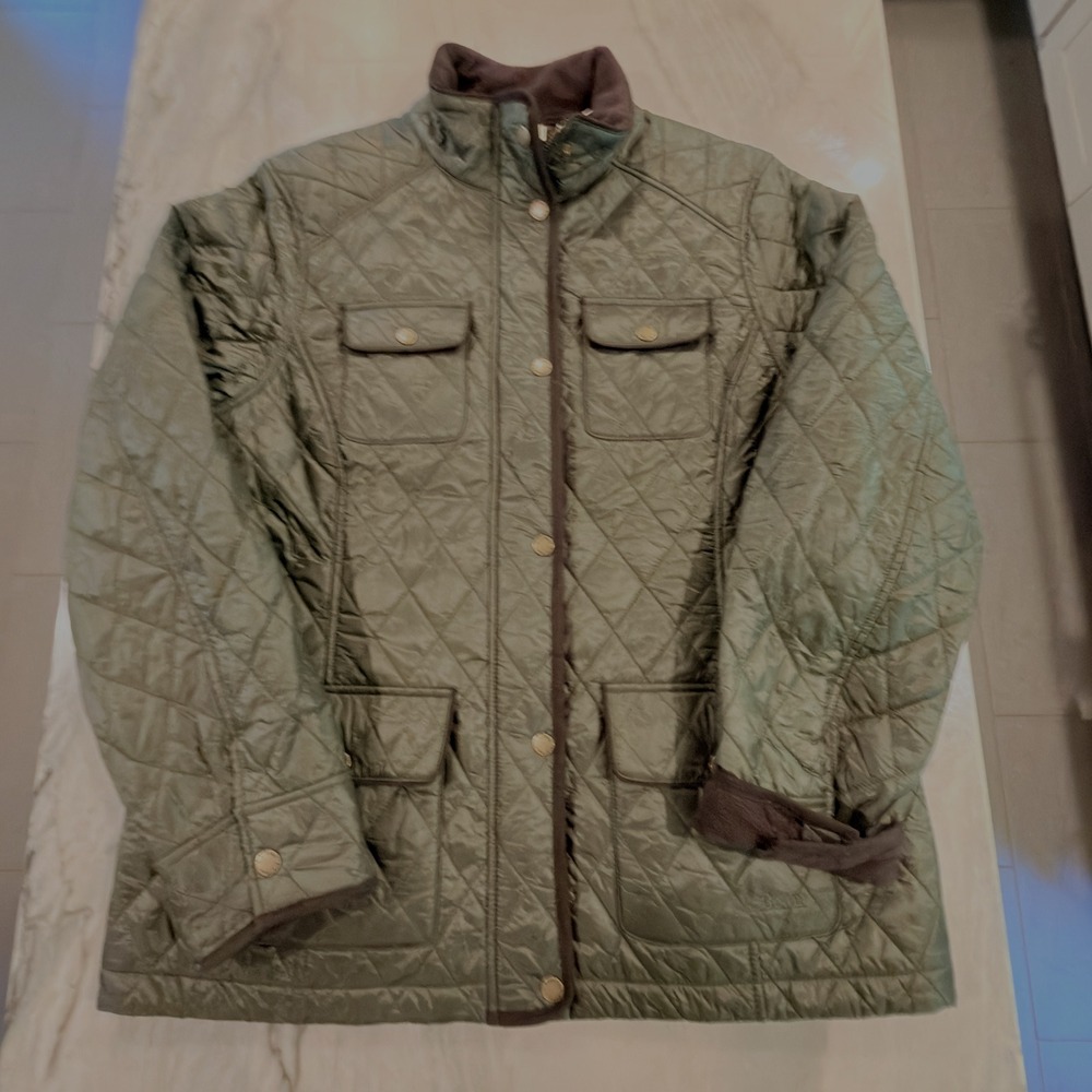 L.L. Bean Quilted Field Chore Jacket Womens Large Olive Green Brown Barn Coat